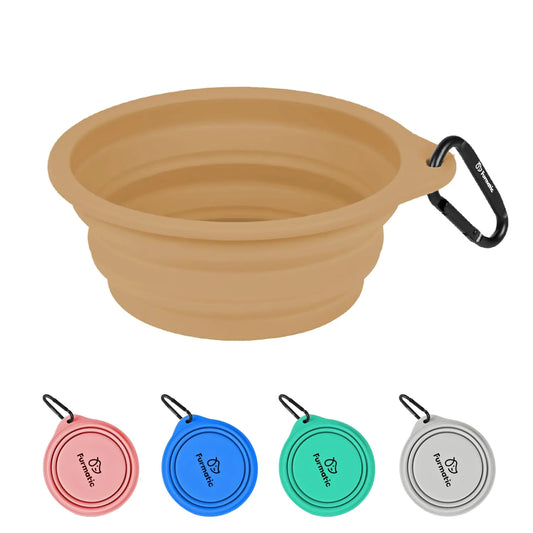 Furmatic Portable Collapsible Dog Bowl Food Grade Silicone Large Capacity Easy to Wash - Ideal for Outdoor Camping and Hiking Suitable for Dogs Cats and Pets (Brown)