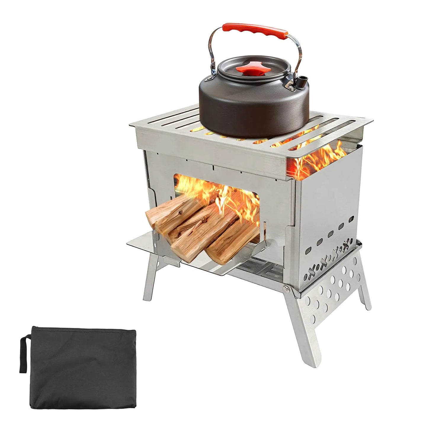 Docybuty Portable Camping Stove Wood Burning Stoves Folding Stainless Steel Camping Stove BBQ Portable Wood Burning Stove with Carrying Bag for Backpacking Camping Hiking Camping