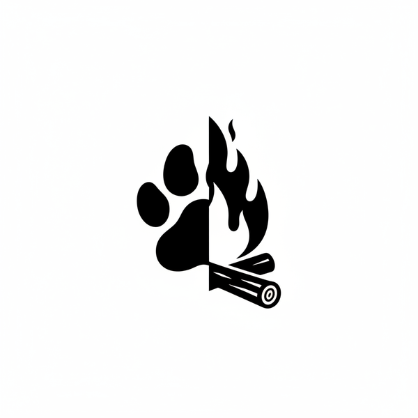 Half paw half campfire logo